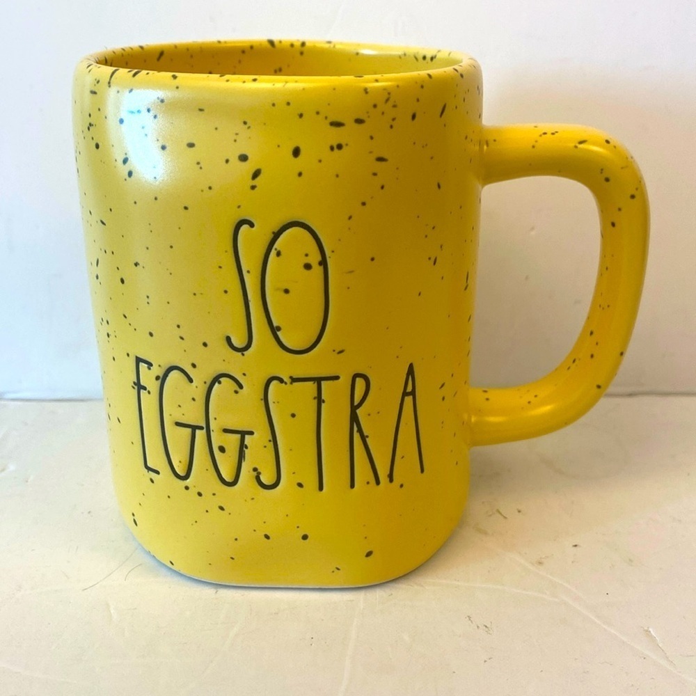 Rae Dunn “So eggstra” cup Easter yellow speckled 22 ounces coffee tea mug